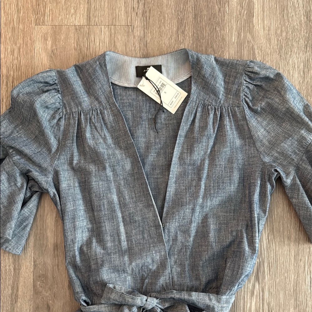 7 For All Mankind Blue Ruffled Flutter Sleeve Mini Dress - Picture 5 of 9